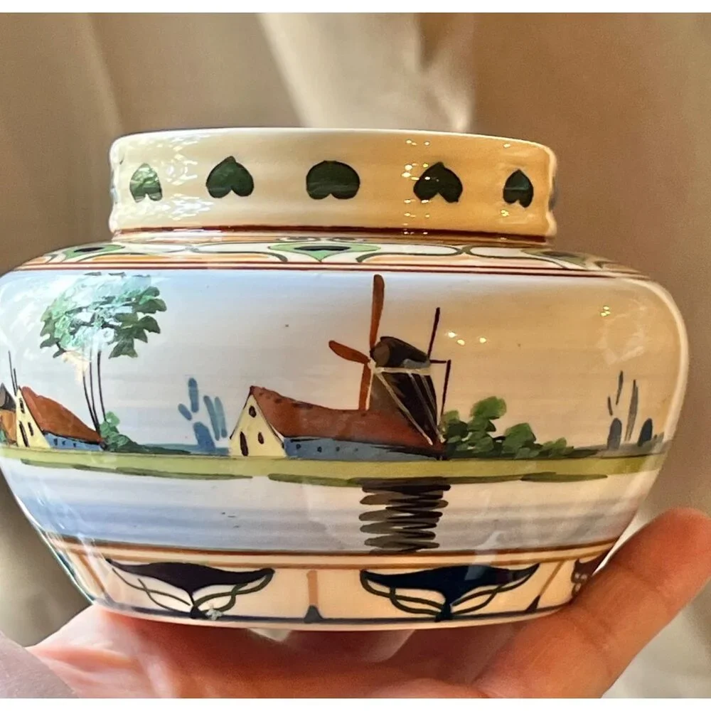 Art Nouveau Gouda Dutch Vase 4.5” D x 3” T Hand-Painted Zuid Holland Ceramic GUC